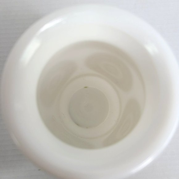 Vintage MCM Milk Glass Mandala Medallion Pattern Vase 7" White w Brown Pattern - Picture 6 of 8